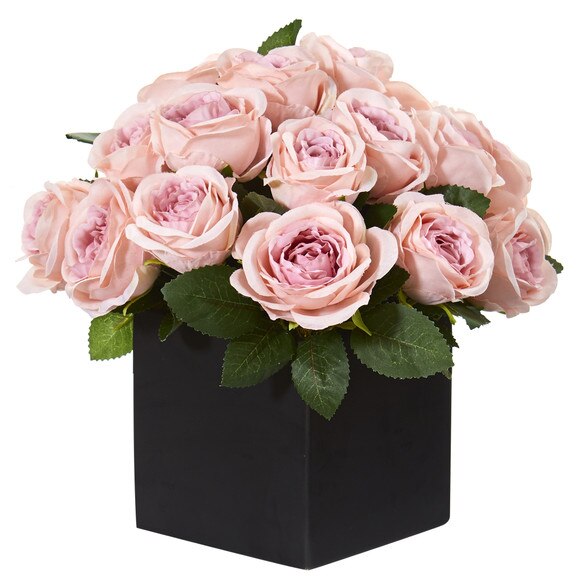 11 Rose Artificial Arrangement in Black Vase - SKU #A1292
