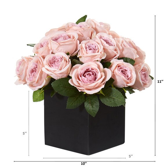 11 Rose Artificial Arrangement in Black Vase - SKU #A1292 - 1