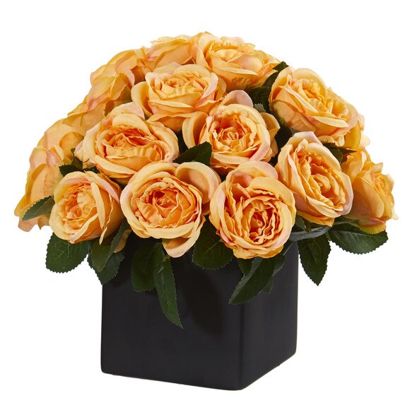 11 Rose Artificial Arrangement in Black Vase - SKU #A1292 - 2