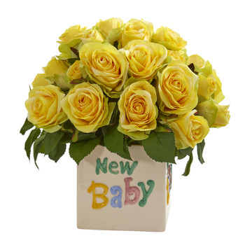 12 Rose Artificial Arrangement in New Baby Vase - SKU #A1304-YL