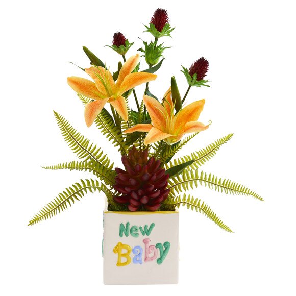 18 Lily Thistle and Succulent Artificial Arrangement in Vase - SKU #A1308