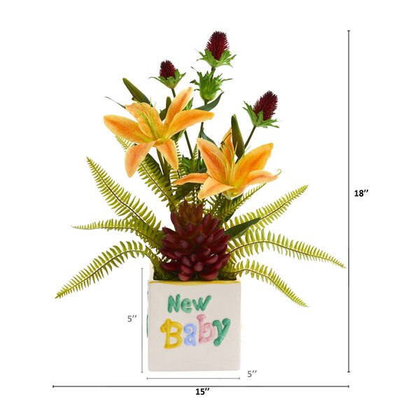 18 Lily Thistle and Succulent Artificial Arrangement in Vase - SKU #A1308 - 1