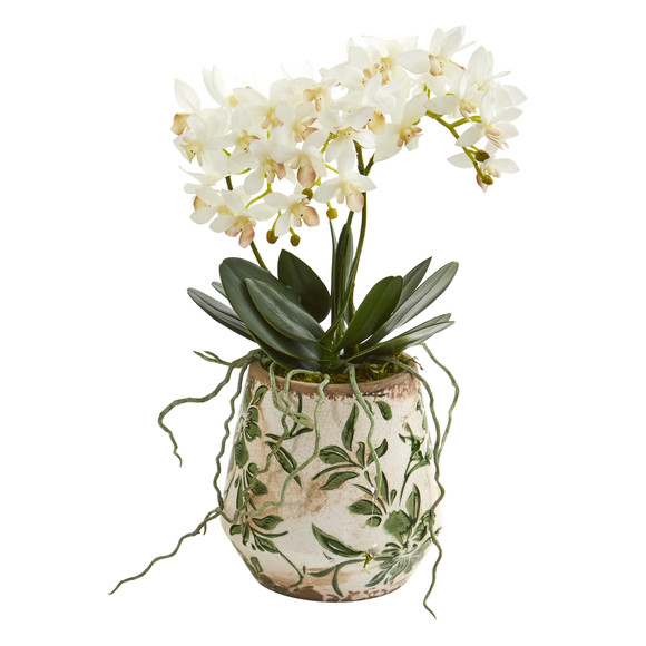 13 Mini Orchid Phalaenopsis Artificial Arrangement in Floral Vase - SKU #A1310