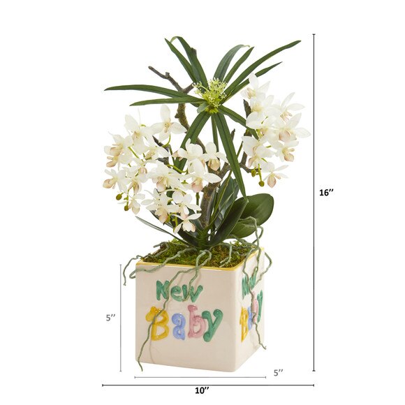 16 Orchid Phalaenopsis and Cyperus Artificial Arrangement in New Baby Vase - SKU #A1311 - 1