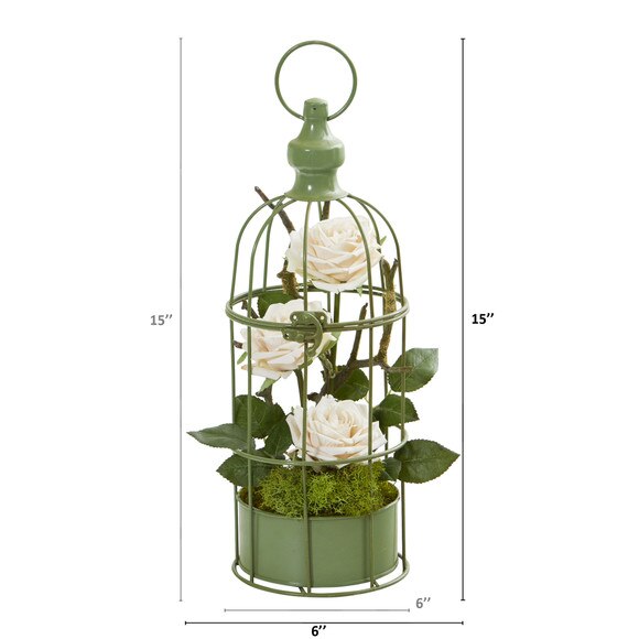 15 Triple Rose Artificial Arrangement in Decorative Cage - SKU #A1324 - 9