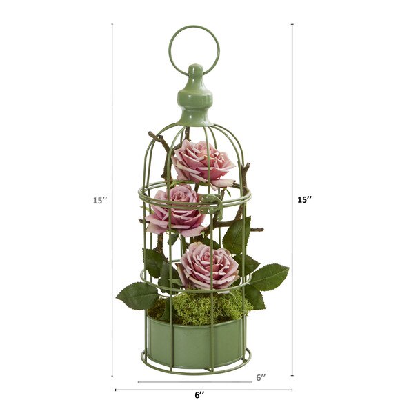 15 Triple Rose Artificial Arrangement in Decorative Cage - SKU #A1324 - 7