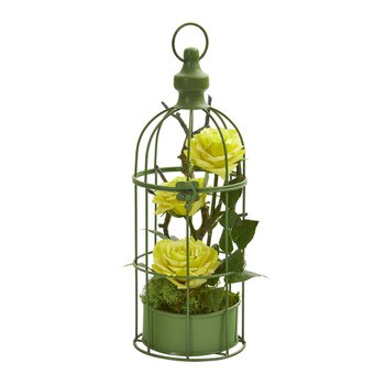 15 Triple Rose Artificial Arrangement in Decorative Cage - SKU #A1324