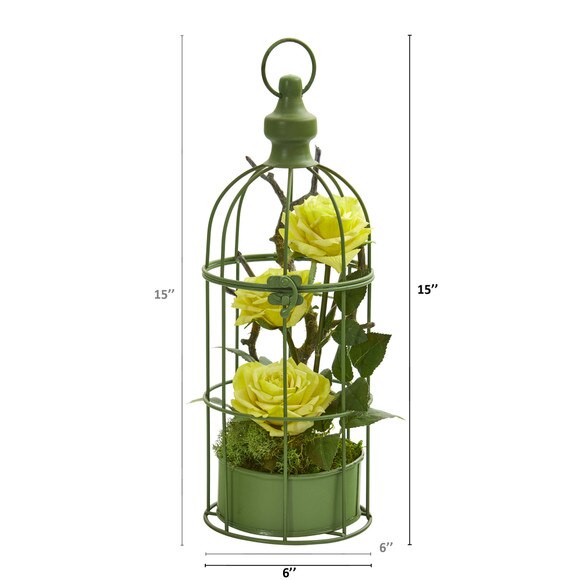 15 Triple Rose Artificial Arrangement in Decorative Cage - SKU #A1324 - 1