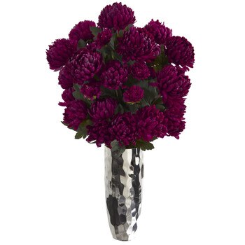 31 Mum Artificial Arrangement in Silver Vase - SKU #A1327