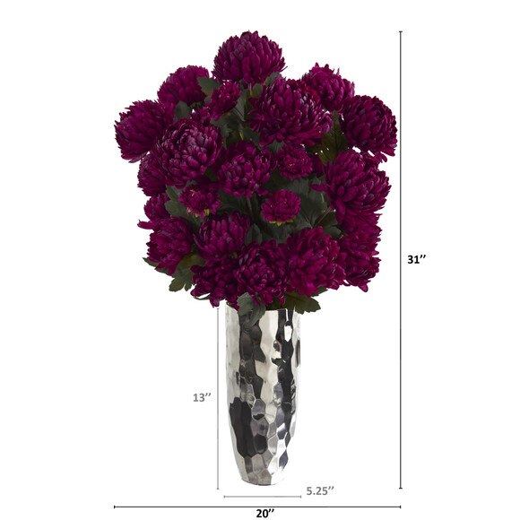 31 Mum Artificial Arrangement in Silver Vase - SKU #A1327 - 1