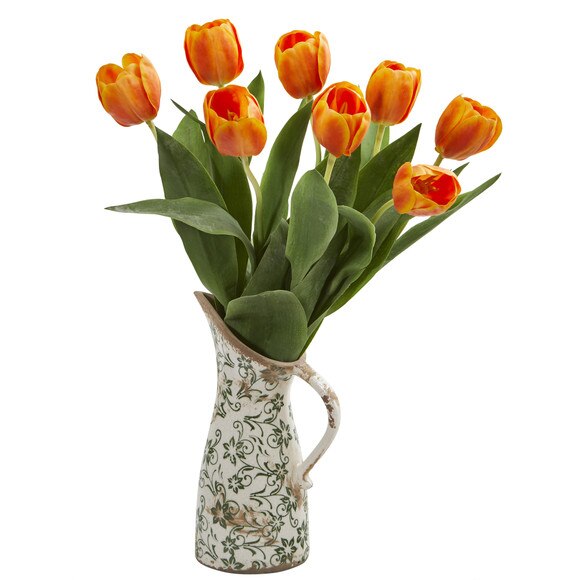 19 Tulip Artificial Arrangement in Floral Pitcher - SKU #A1332-RD - 6