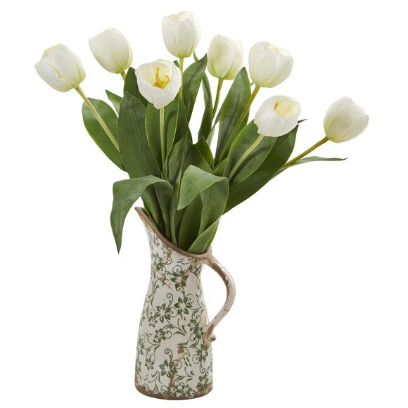 19 Tulip Artificial Arrangement in Floral Pitcher - SKU #A1332-RD - 4