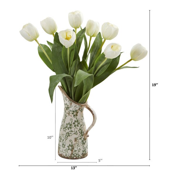 19 Tulip Artificial Arrangement in Floral Pitcher - SKU #A1332-RD - 5