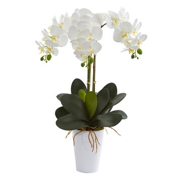 24 Phalaenopsis Orchid Artificial Arrangement in White Vase - SKU #A1334