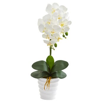 23 Phalaenopsis Orchid Artificial Arrangement in Swirl White Vase - SKU #A1335