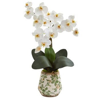 20 Phalaenopsis Orchid Artificial Arrangement in Floral Vase - SKU #A1349