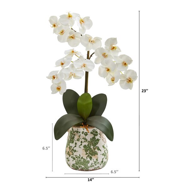23 Triple Phalaenopsis Orchid Artificial Arrangement in Floral Vase - SKU #A1359 - 1