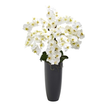 35 Phalaenopsis Orchid Artificial Arrangement in Gray Vase - SKU #A1365