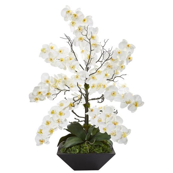 35 Mixed Phalaenopsis Orchid Artificial Arrangement in Black Vase - SKU #A1367