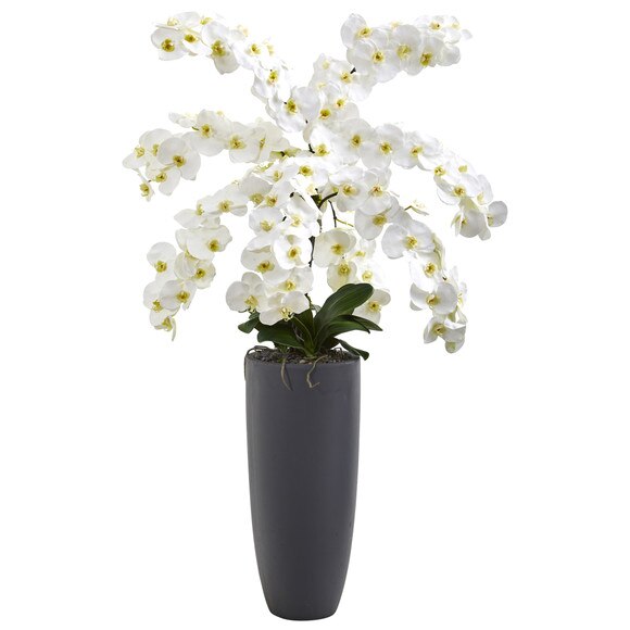 4 Phalaenopsis Orchid Artificial Arrangement in Gray Bullet Vase - SKU #A1374
