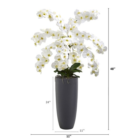 4 Phalaenopsis Orchid Artificial Arrangement in Gray Bullet Vase - SKU #A1374 - 1