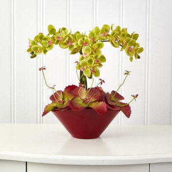 16 Phalaenopsis Orchid and Succulent Artificial Arrangement in Vase - SKU #A1403-GR