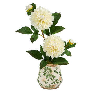 18 Dahlia Artificial Arrangement in Floral Vase - SKU #A1441