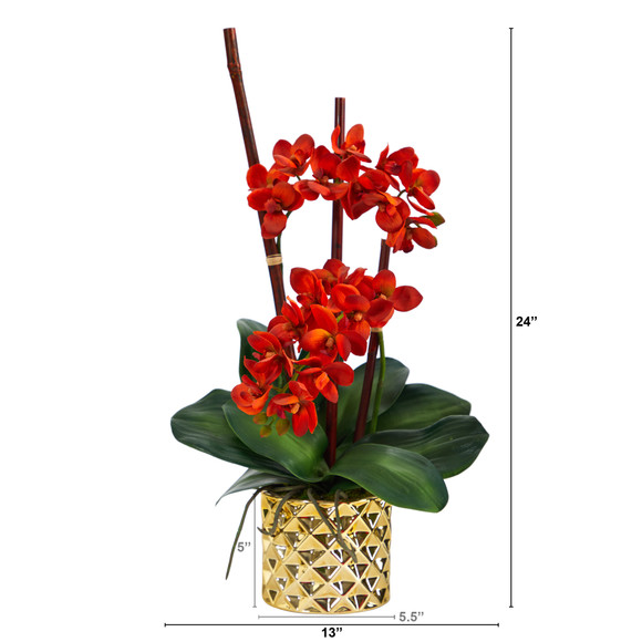 24 Phalaenopsis Orchid Artificial Arrangement in Gold Vase - SKU #A1446 - 1