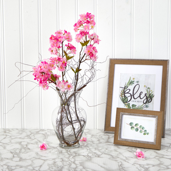 24 Cherry Blossom Artificial Arrangement in Glass Vase - SKU #A1450 - 2