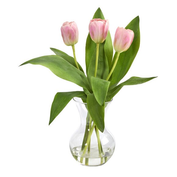 15 Tulip Artificial Arrangement in Glass Vase - SKU #A1454-PK