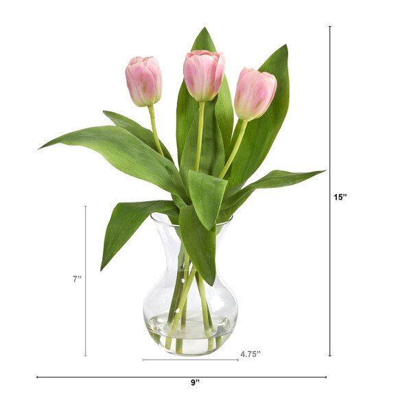 15 Tulip Artificial Arrangement in Glass Vase - SKU #A1454-PK - 1