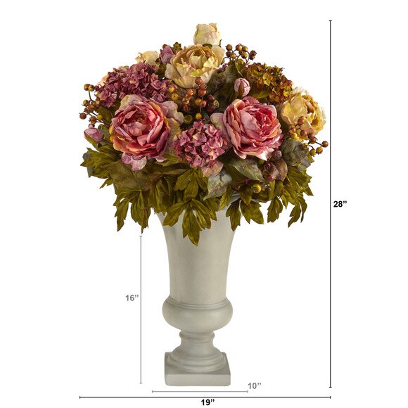 28 Peony Artificial Arrangement in Sand Colored Urn - SKU #A1469 - 1