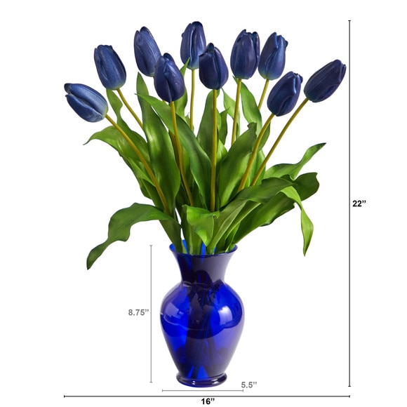 22 Dutch Tulip Artificial Arrangement in Blue Colored Vase - SKU #A1482 - 5