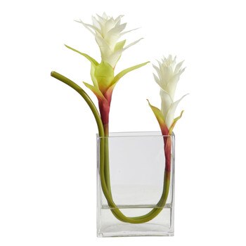 16 Star Bromeliad Artificial Arrangement in Glass Vase - SKU #A1483
