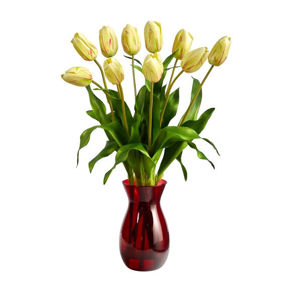 22 Dutch Tulip Artificial Arrangement in Ruby Vase - SKU #A1491