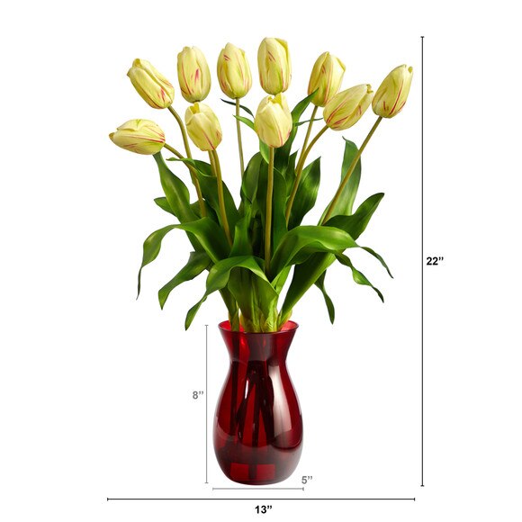 22 Dutch Tulip Artificial Arrangement in Ruby Vase - SKU #A1491 - 1