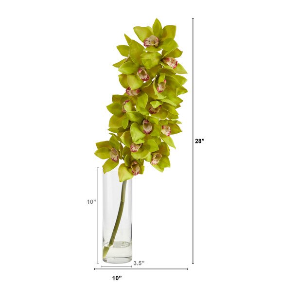 28 Cymbidium Orchid Artificial Arrangement in Glass Vase - SKU #A1492-GR - 1