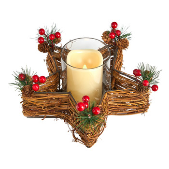 Holiday Star Twig Candle Holder with LED Candle Table Christmas Arrangement - SKU #A1837