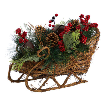 18 Christmas Sleigh with Pine Pinecones and Berries Artificial Christmas Arrangement - SKU #A1860