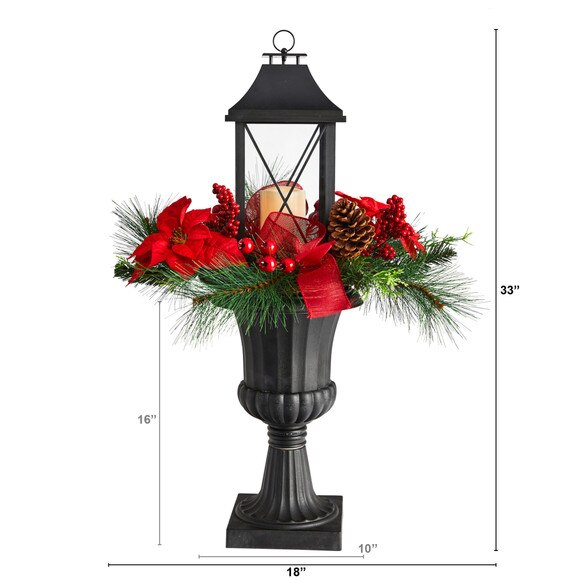 33 Holiday Berries and Poinsettia with Large Lantern and Included LED Candle - SKU #A1864 - 1