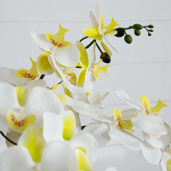 23 Artificial Phalaenopsis Orchid Arrangement in White Ceramic Planter Real Touch - SKU #A2156 - 3