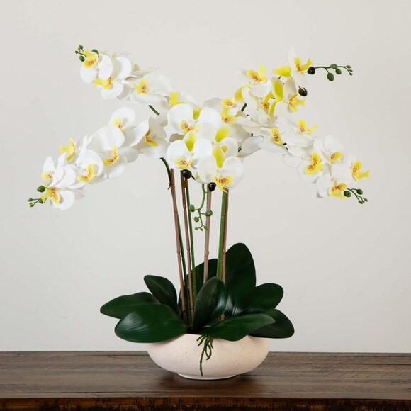 23 Artificial Phalaenopsis Orchid Arrangement in White Ceramic Planter Real Touch - SKU #A2156 - 5