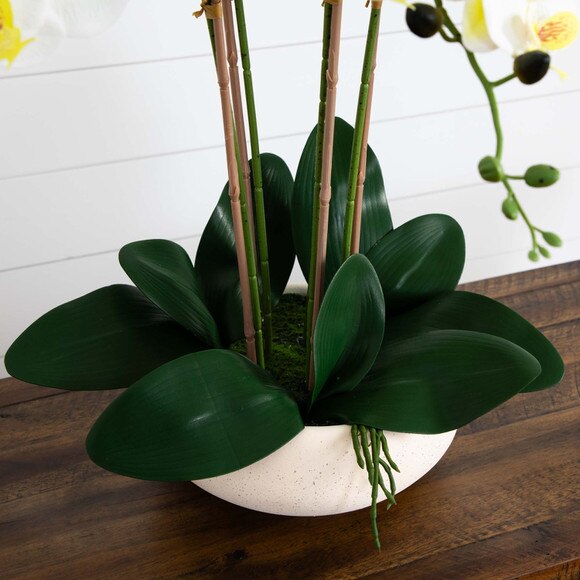 23 Artificial Phalaenopsis Orchid Arrangement in White Ceramic Planter Real Touch - SKU #A2156 - 6