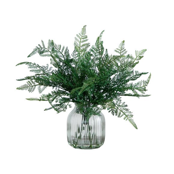 17 Artificial Forest Fern Arrangement in Glass Vase - SKU #A2176