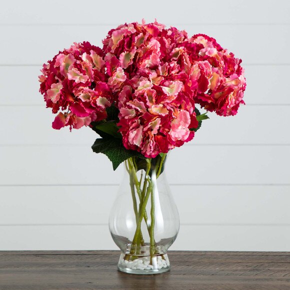 20 Artificial Hydrangea Arrangement in Glass Vase - SKU #A2190