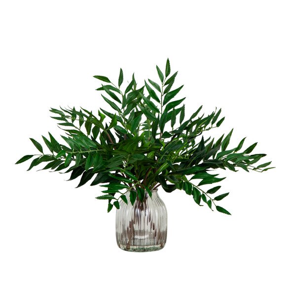 19 Palmate Fern Arrangement in Glass Vase - SKU #A2191