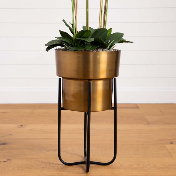 48 Artificial Orchid Arrangement in Brass Metal Planter with Stand - SKU #A2192 - 7