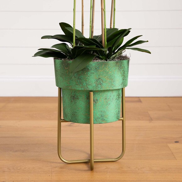 43 Artificial Orchid Arrangement in Patina Metal Planter with Stand - SKU #A2193 - 4