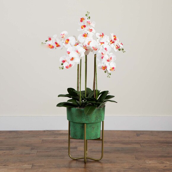 43 Artificial Orchid Arrangement in Patina Metal Planter with Stand - SKU #A2193 - 7