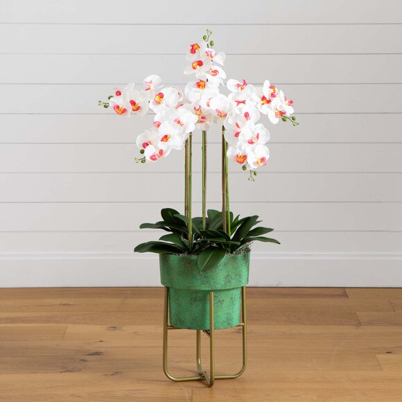 43 Artificial Orchid Arrangement in Patina Metal Planter with Stand - SKU #A2193 - 9